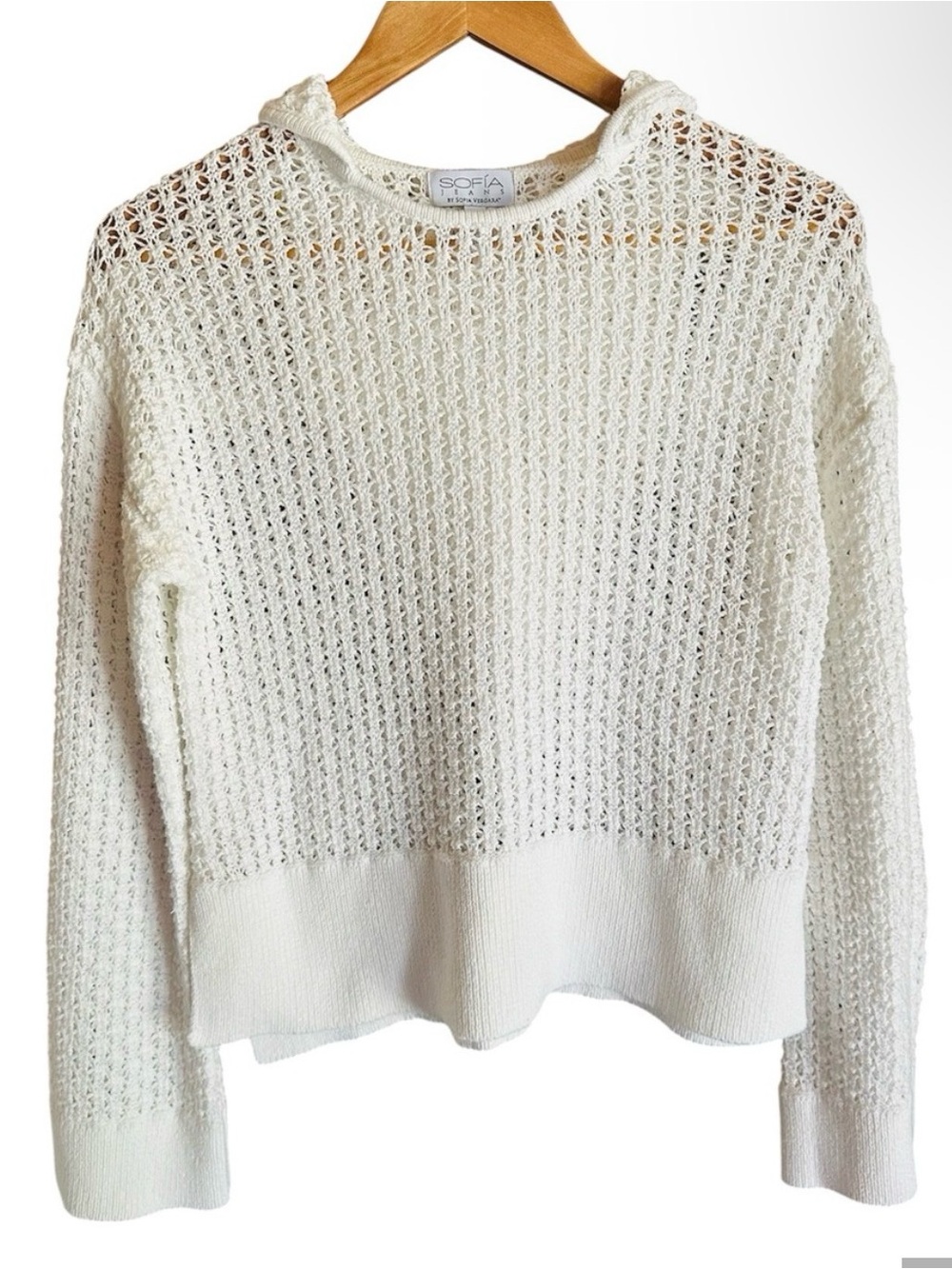 Sofia by Sofia Vergara White Crochet Knit Hoodie S